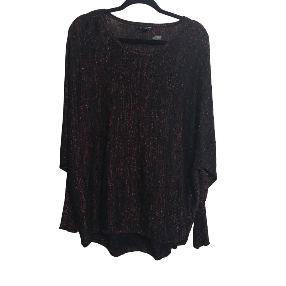 IN Studio Black Red Sweater Top Size XL Metallic Knit Dolman Sleeve Pullover